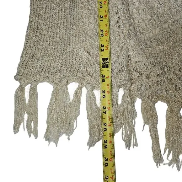 One World Womens Size M Cream Bohemian Crochet Fringe Layered Sweater Beach BOHO - Picture 9 of 11
